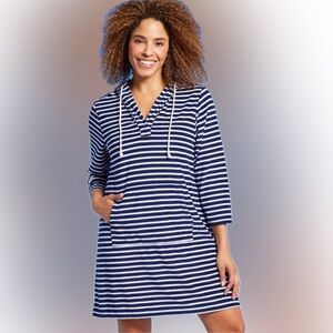 Lands’ End Striped V-Neck Hooded Swim Cover Up